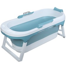 Large 140cm Foldable Bathtub with Headrest Anti Slip Seat Double Drainage 100kg