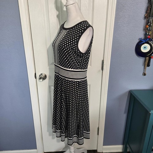 NWOT Michael Kors Women M Black and White Polka Dot Sleeveless Midi Shift Dress - Picture 3 of 8