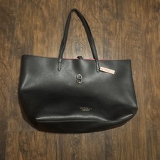 Victoria's Secret black faux pebbled leather large tote bag with a red interior
