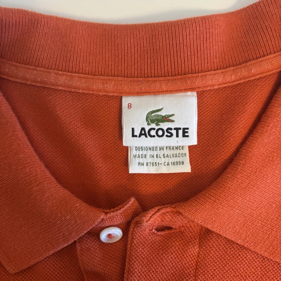 Camisa polo masculina LACOSTE ajuste regular tamanho 8 laranja algodão - Imagem 4 de 4