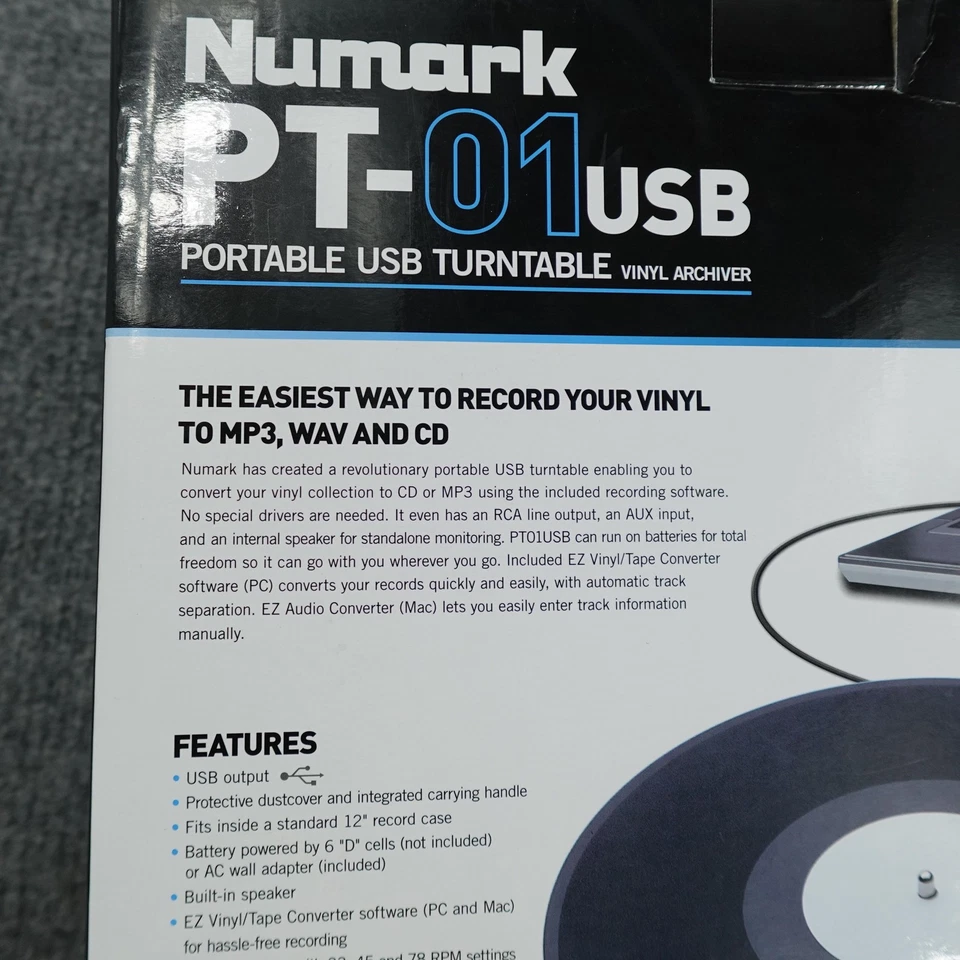 Numark PT-01USB Portable USB Turntable Vinyl Archiver Record Player Boxed Black - Image 4 of 4