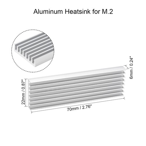 M.2 Aluminum Heatsink 70x22x6mm E-Shape Section for 2280 SSD - Afbeelding 2 van 3