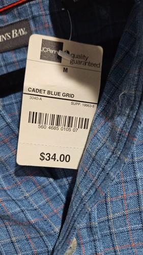 St John’s Bay Men’s M Casual Shirt Blue Plaid Long Sleeve Button Up 100% Cotton - Bild 3 von 6