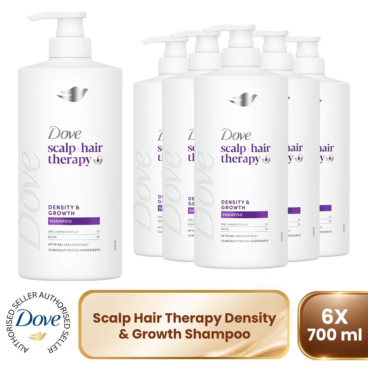 Dove Scalp+Hair Therapy Shampoo 6x700ml Density & Growth Amino Complex & Biotin
