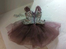 Weissman Dance Recital Costume Sz 7-8 with Hair Clip Mauve with Silver Sequins