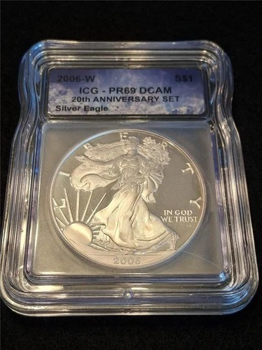 2006-W $1 American Silver Eagle Dollar 20th ANNIVERSARY SET ICG PR69 DCAM #M1252