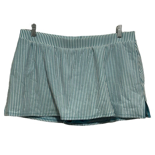 Pantalones cortos de natación Swim by Cacique azul blanco a rayas con falda para mujer Plus 18’s 
