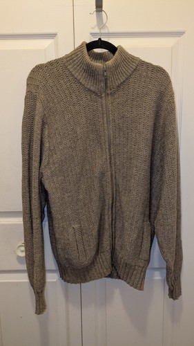 VTG LL Bean Lt Brown Waffle Knit 100% Wool Full Zip Cardigan Made In USA Sz XL - Picture 3 of 10