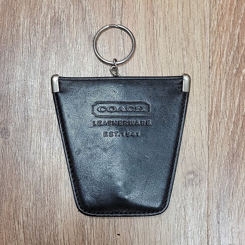 Vintage COACH Leatherwear Black Leather Squeeze Coin Key Pouch Pocket Holder - Picture 1 of 9