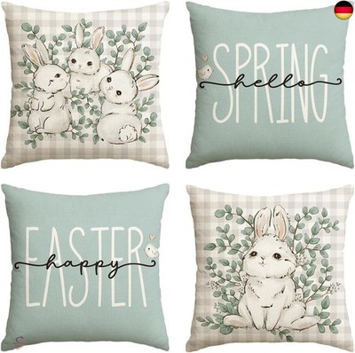 Artoid Mode Happy Easter Hello Spring Kaninchen Ostern Kissenbezüge 4er Set, 