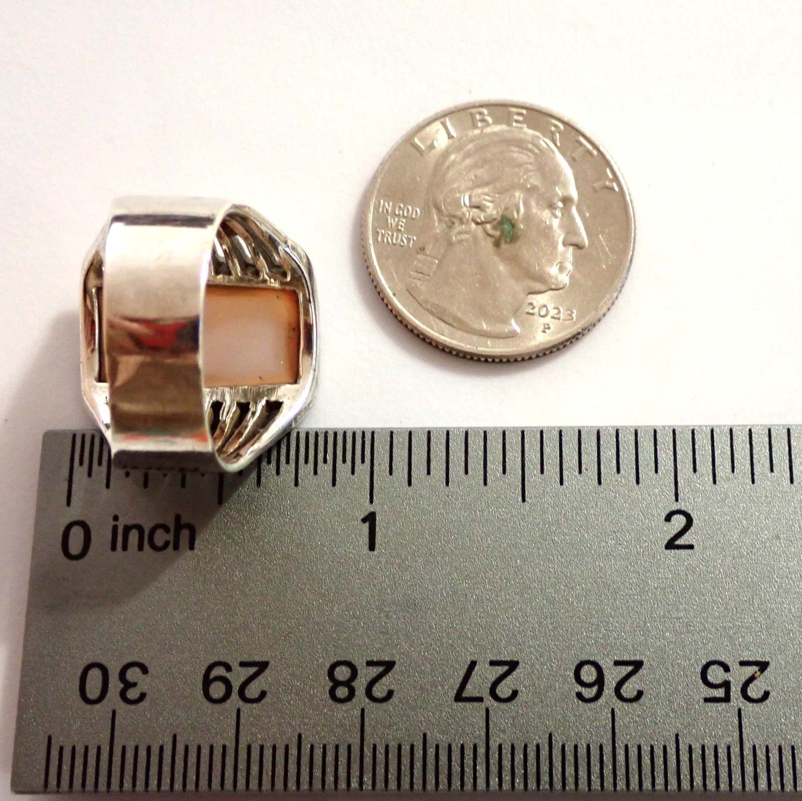 Size 9 Rectangular Pink MOP Ring Ventilated Taper… - image 7