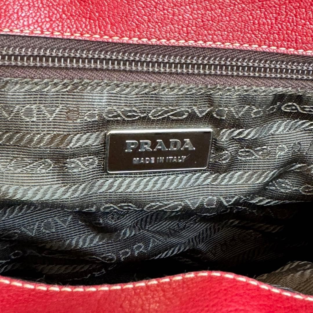 PRADA Hand Bag Clasp Purse Leather Red Silver thumbnail 10