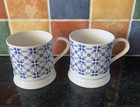Fine China Mugs x 2 Unbranded Blue & White Pattern