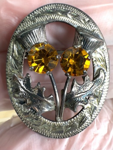 Vintage WBS Ward Brothers Sterling Silver & Citrine Scottish Thistle Brooch - Picture 9 of 9
