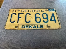 Georgia License Plate 1971 w/ 1973 sticker CFC 694 Dekalb County