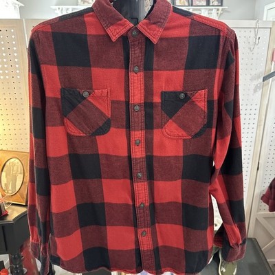 Red Camel Shirt Mens Medium Red Black Plaid Flannel Handcrafted Button Up
