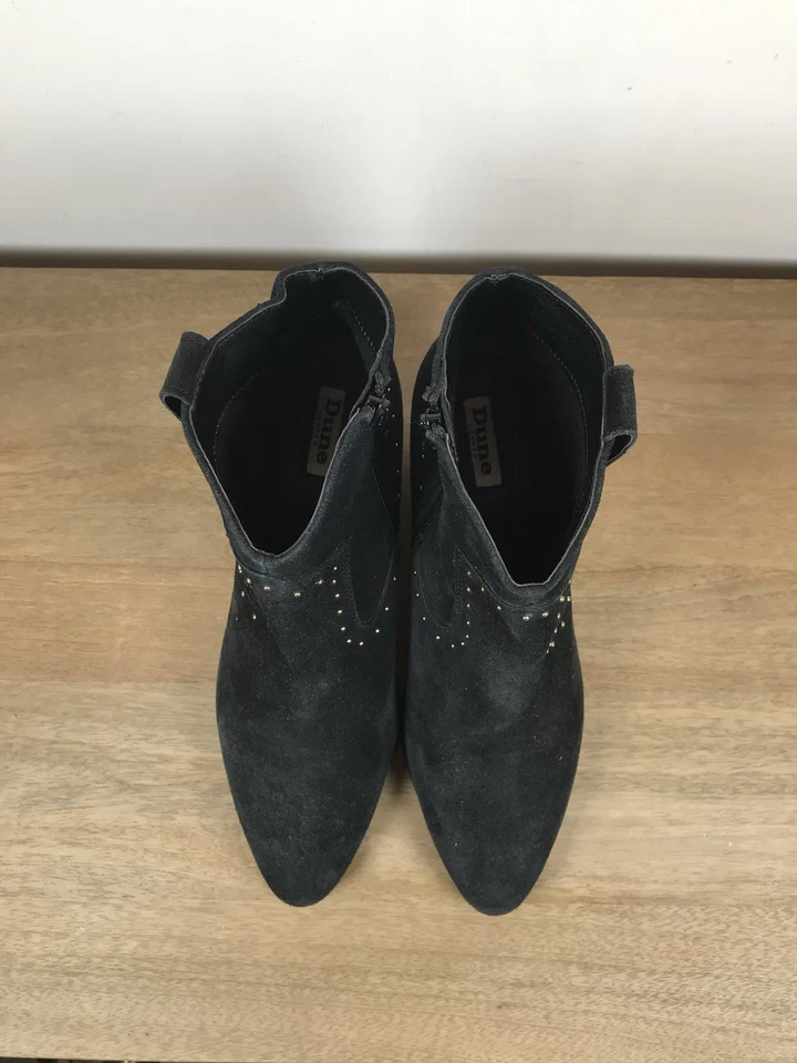 Dune London Gamuza Cuero Negro Botines Nuevo Dorado Tachonado Punta 40 UK 7 - Imagen 2 de 4