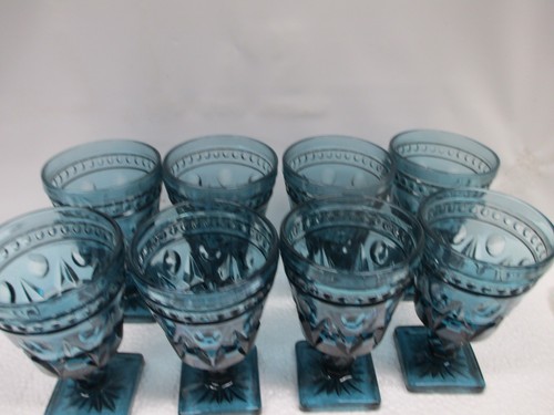 8 lot of Indiana Glass Colony Park Lane Wine Cordial Goblets Teal Blue 4-1/2" - Picture 3 of 15