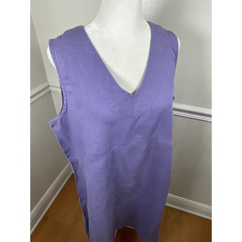 Flachs Leinen ärmellos V-Ausschnitt Midikleid Damen Gr. M Lavendel Reise - Bild 2 von 11