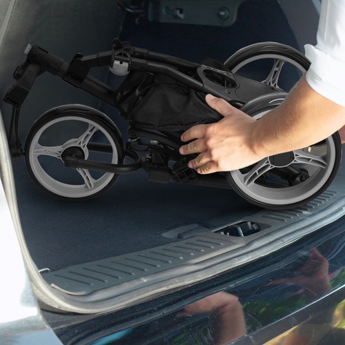 3-Wheel Foldable Golf Push Pull Cart Trolley w/ Adjustable Handle Grey - Picture 4 of 10