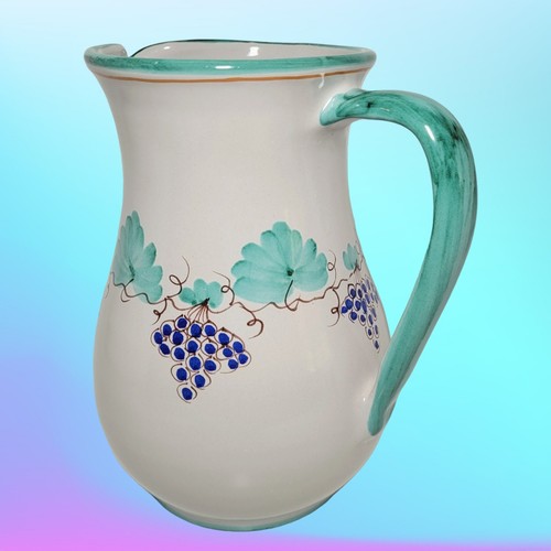 Vintage Rifa Vietri Ceramic Pitcher Signed Grapes & Leaves Design Made in Italy - Picture 9 of 16