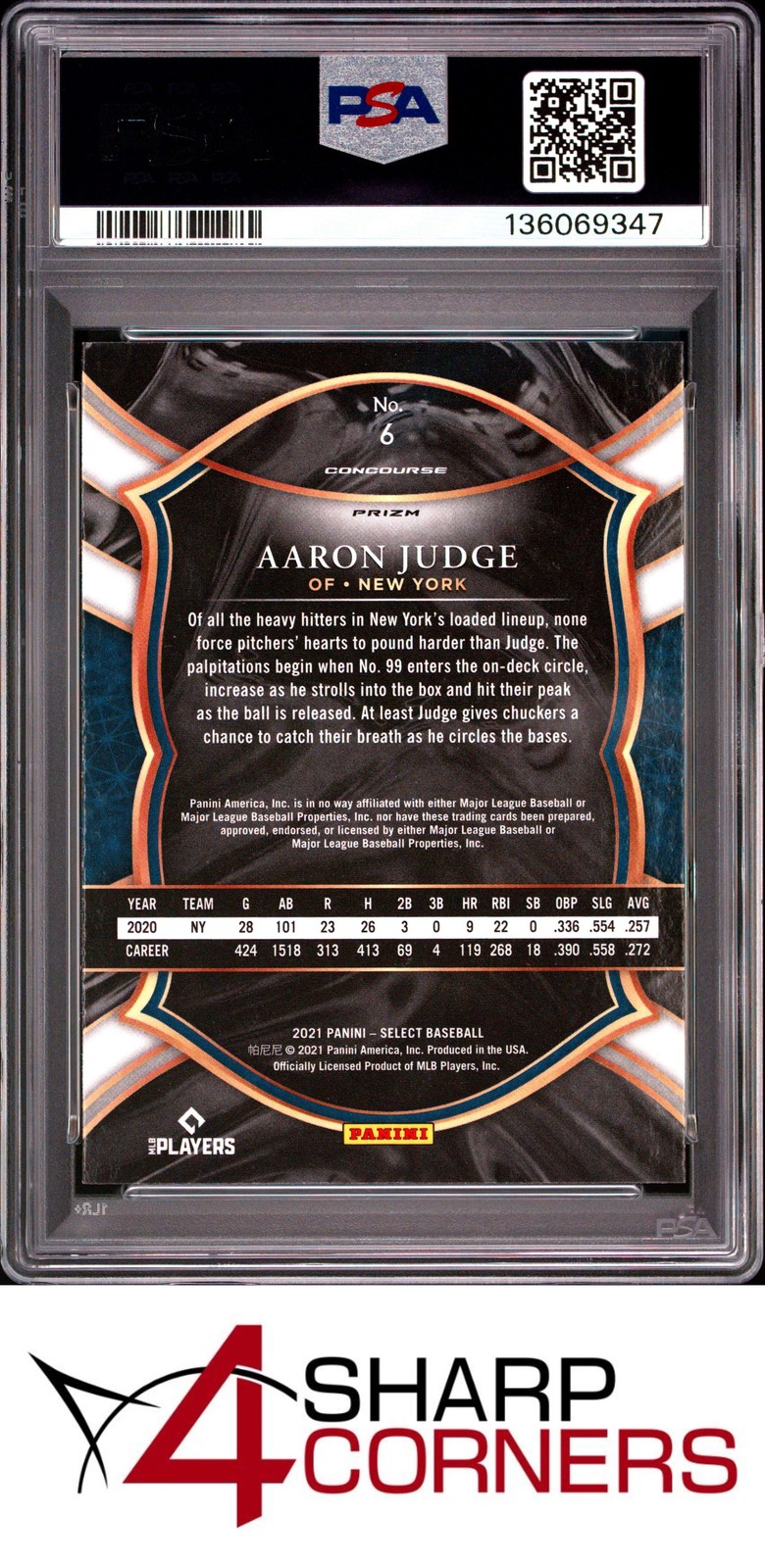 2021 PANINI SELECT SCOPE #6 AARON JUDGE POP 2 PSA 10 view 2