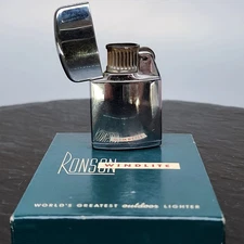 Ronson Windlite Lighter Vintage Chrome Outdoor Petrol w/Box Booklet Display ✨