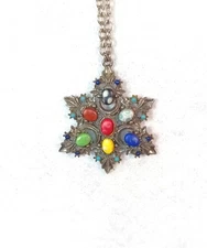 Vtg. Florenza- Victorian Revival Necklace Mulit-Color, Stones Signed