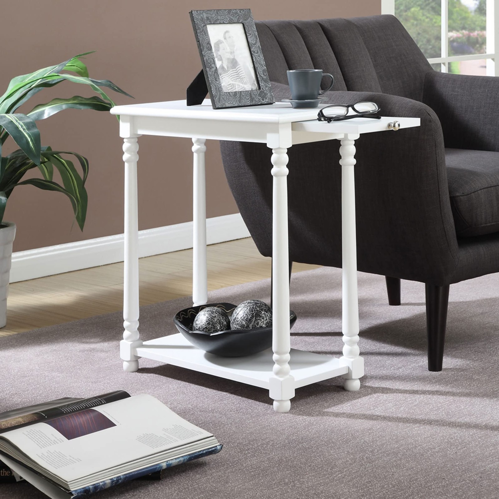Convenience Concepts French Country Regent End Table in White Wood Finish