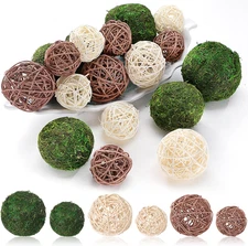 Jetec 18 Pcs Decorative Balls for Centerpiece Bowls Green Moss Balls Wicker Ratt