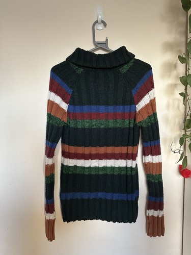 DESIGUAL Striped Wool Long Sweater Hippie Sweater V Neck Winter Jumper Size S - Picture 9 of 11