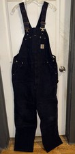 Vtg Carhartt Duck Work Navy Blue Bib Overalls Double Knee Mens Size 40/31 RO1