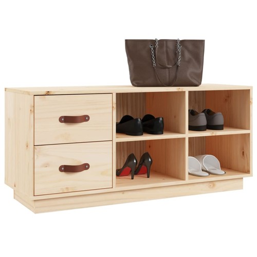 Shoe Bench Natural Pine 100x34x45 cm Solid Wood 2-Drawer 4-Compartment Hall Seat - Picture 4 of 5