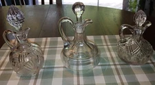 Antique Oil and Vinegar Cruet Set, Lot of 3