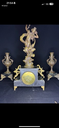 FRENCH ORMOLU FIGURAL NUIT DE MAI PAR MOREAU CLOCK 2CANDELABRAS SET ANTIQ - Bild 9 von 10
