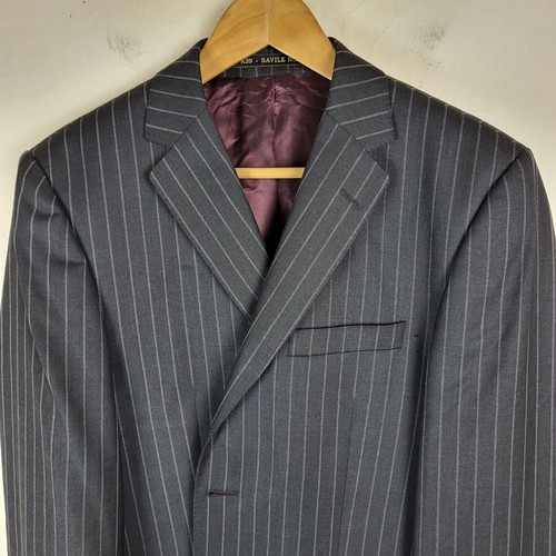 A39 Savile Row Mens 40L Blazer Suit Jacket Striped Formal Wool Charcoal Pink... - Picture 2 of 14