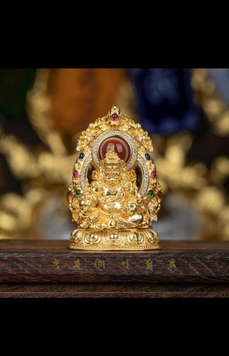 Tibet Buddhismus Kupfer Edelstein gelb Jambhala Reichtum Gott Buddha Anhänger Amulett - Bild 6 von 11