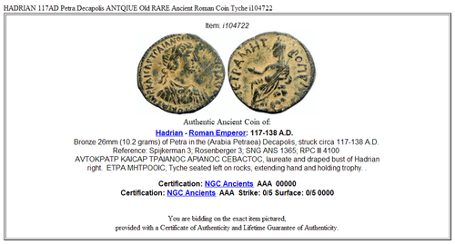 HADRIAN 117AD Petra Dekapolis ANTIKE alte seltene antike römische Münze Tyche 104722 - Bild 3 von 3