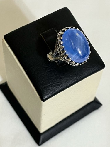 Men Silver 925 Ring Signet Blue Ruby Star Luxury Gift خاتم ياقوت نجمي ازرق نادر - Picture 7 of 14