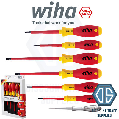 Wiha 00834 7-teiliges VDE 1000V Schlitz/Kreuzschlitz Softfinish Schraubendreher Set PH1 PH2