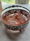 Vintage Pink Glass Divided Server Candy Nut Olive Pickles etc Dish