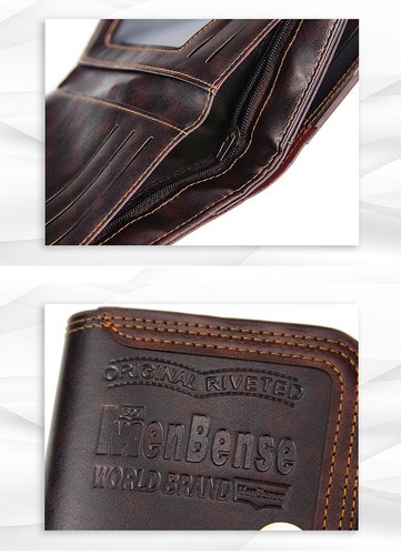 Retro Men's Leather Bifold ID Credit Card Holder Wallet Billfold Purse w/ Button - Picture 6 of 6