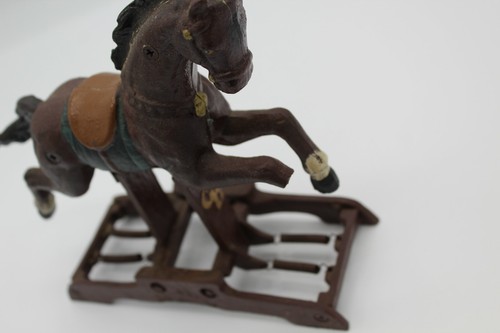 Antikes gusseisernes Schaukelpferd gebrochenes Bein Karussell Western Metall Cowboy CB gebraucht - Bild 7 von 12