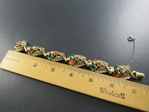 Vintage CORO Halskette Armband Ohrringe Schmuck Zinken Set mehrfarbig Strasssteine - Bild 11 von 12