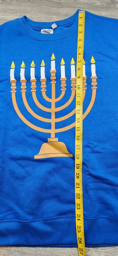 NWOT Mighty Fine Menorah Light Up Men's Blue Sweatshirt XL W/ Defects - Picture 7 of 12