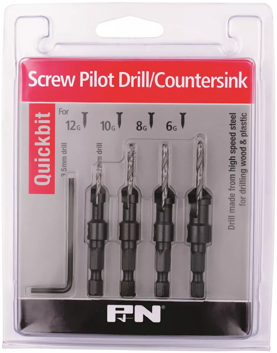P N BY SUTTON TOOLS 4pce QUICKBIT SCREW PILOT DRILL COUNTERSINK