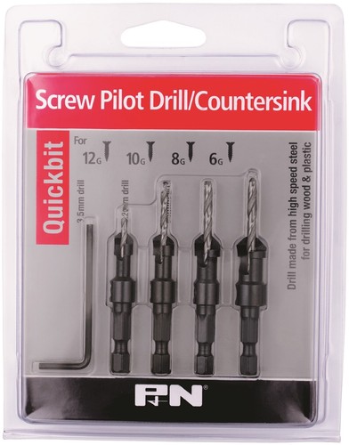 P&N BY SUTTON TOOLS 4pce QUICKBIT SCREW PILOT DRILL / COUNTERSINK BIT SET - Bild 2 von 2
