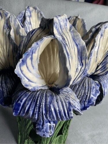 Avatar Keramik handgefertigt Iris signiert geformte Keramik Vase Majolika Garten 11"T - Bild 7 von 15