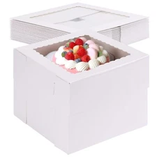 20pcs 8x8x8 Inches Cake Boxes with Window White Bakery Dessert Boxes Square C...