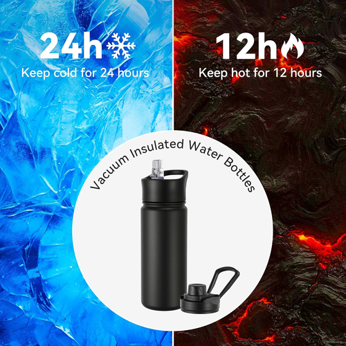 16 Oz Insulated Water Bottle with Straw Lids, Stainless Steel Kids Water Bottles - Picture 4 of 12